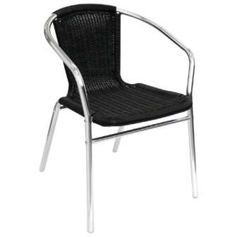 Bolero Black Wicker Chair with Aluminium Frame [Pack 4]