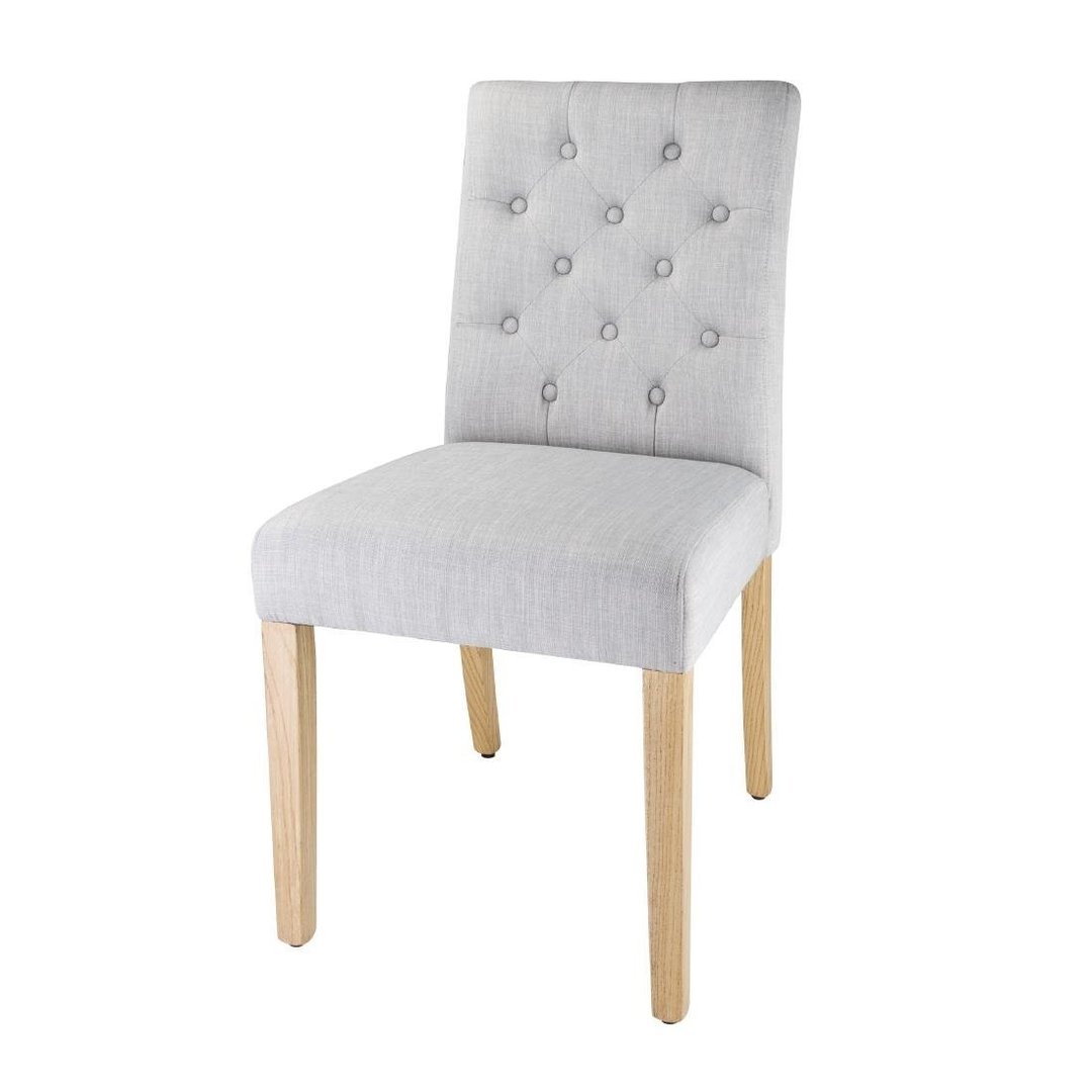 Bolero Chiswick Button Dining Chair French Grey with Natural Oak (Pack 2)