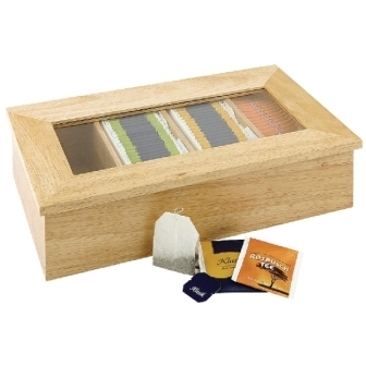 Tea Box 4 Compartment Light Wood Plastic Window - 90x335x200mm
