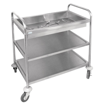 Vogue St/St 3 Tier Deep Tray Clearing Trolley - 855x535x940mm