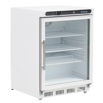 Polar 200L fridge with white painted body and glass door