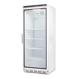 Polar 600L fridge with white painted body and glass door