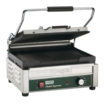 Waring PG250K Double Panini Grill (Ribbed Upper & Lower Plates)