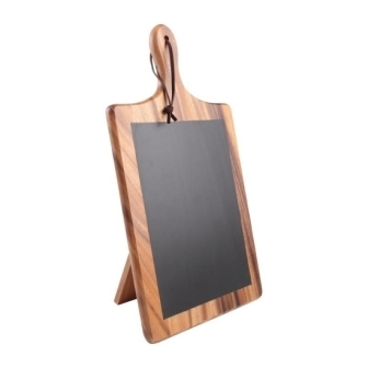 T&G Tuscany Acacia Paddle Chalk Board with Stand - 385(h)x220(w)x25(d)mm