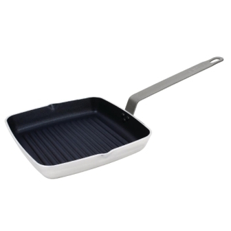 Vogue Non Stick Square Ribbed Skillet Pan - 240mm