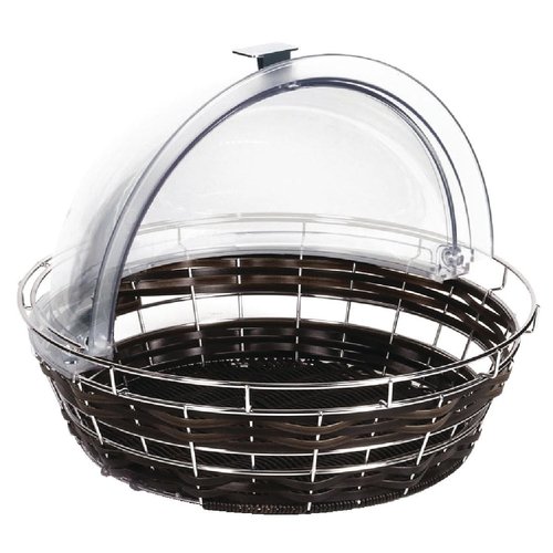 APS Frames Dark Brown Round Poly-Ratten Basket with Frame - 400mm x 65mm deep
