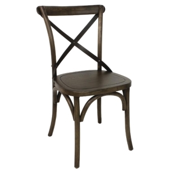 Bolero Wooden Dining Chair with Metal Cross Backrest (Walnut Finish) (Pack 2)