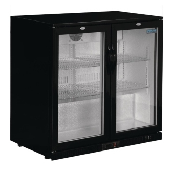 Polar Double Hinged Door Back Bar Cooler 850mm - Black with LED Lighting