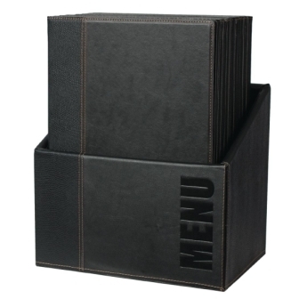 Securit Contemporary Menu Holder Set Black A4 [Pack 20 with Stand Box]