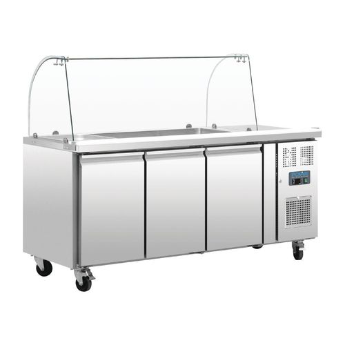 Polar U-Series Refrigerated GN Counter Saladette with Sneeze Guard - 3 Door