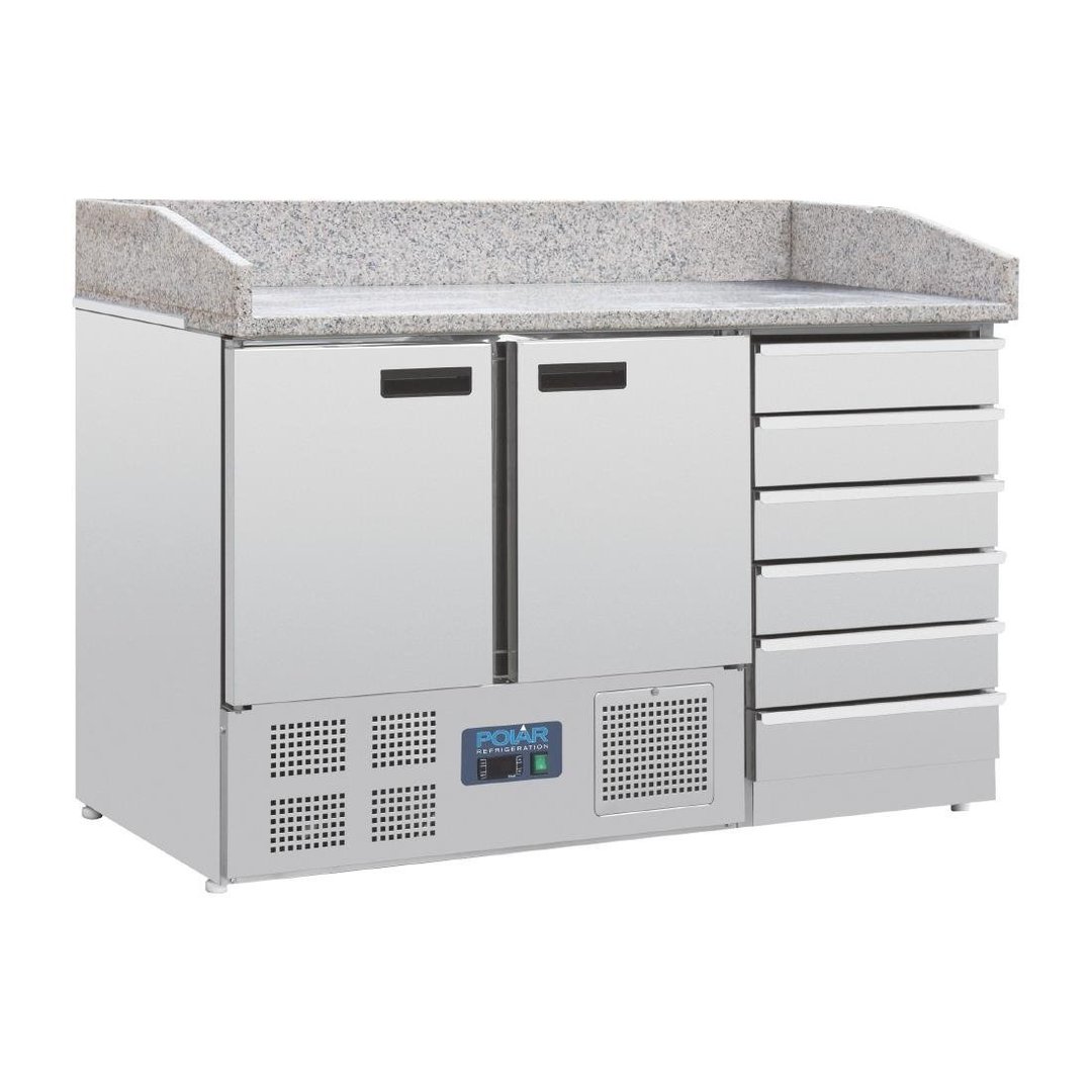 Polar G-Series Pizza Counter with Marble Top 2 Door Dough Drawers Bottom Compr