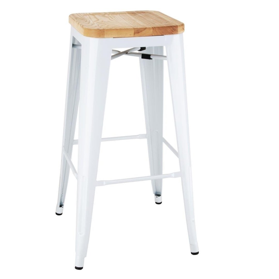 Bolero Bistro High Stool White with Wooden Seatpad (Pack 4)