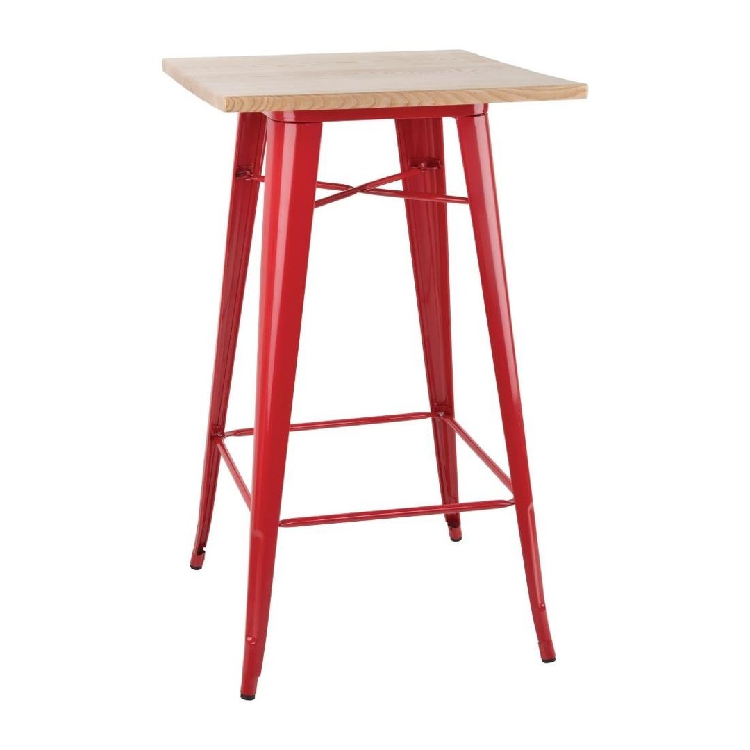 Bolero Bistro Bar Table with Wooden Top - Red