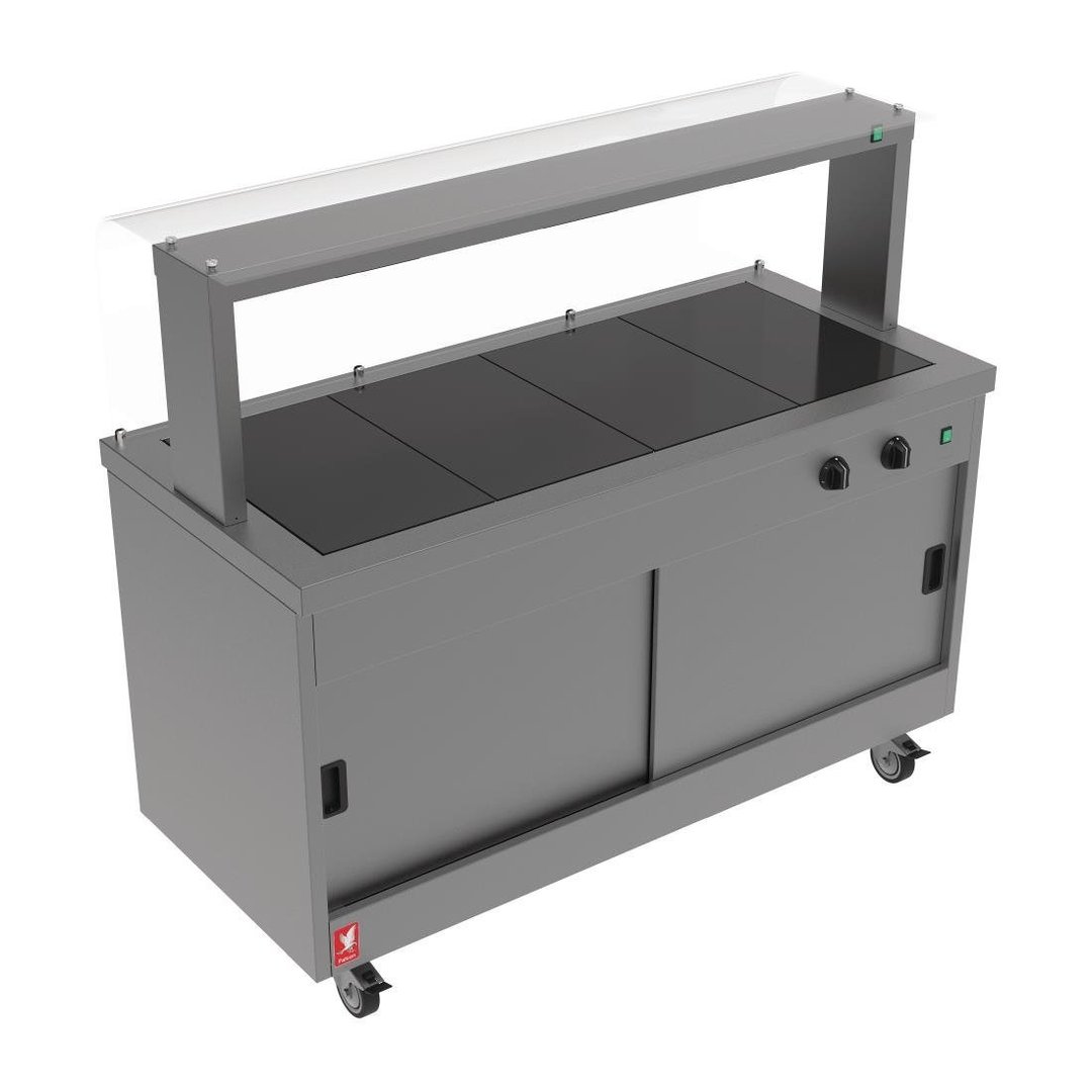 Falcon FC4-PT Hotcupboard with 4x 1/1GN Hot Top, gantry, trayslide and half size sneeze guard