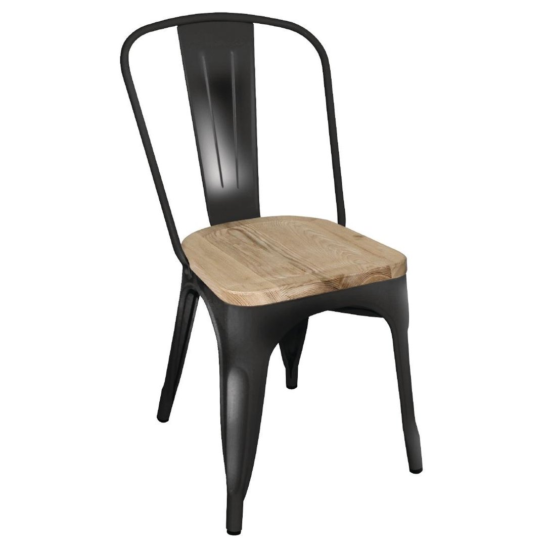 Bolero Bistro Side Chair Black with Wooden Seat Pad (Pack 4)