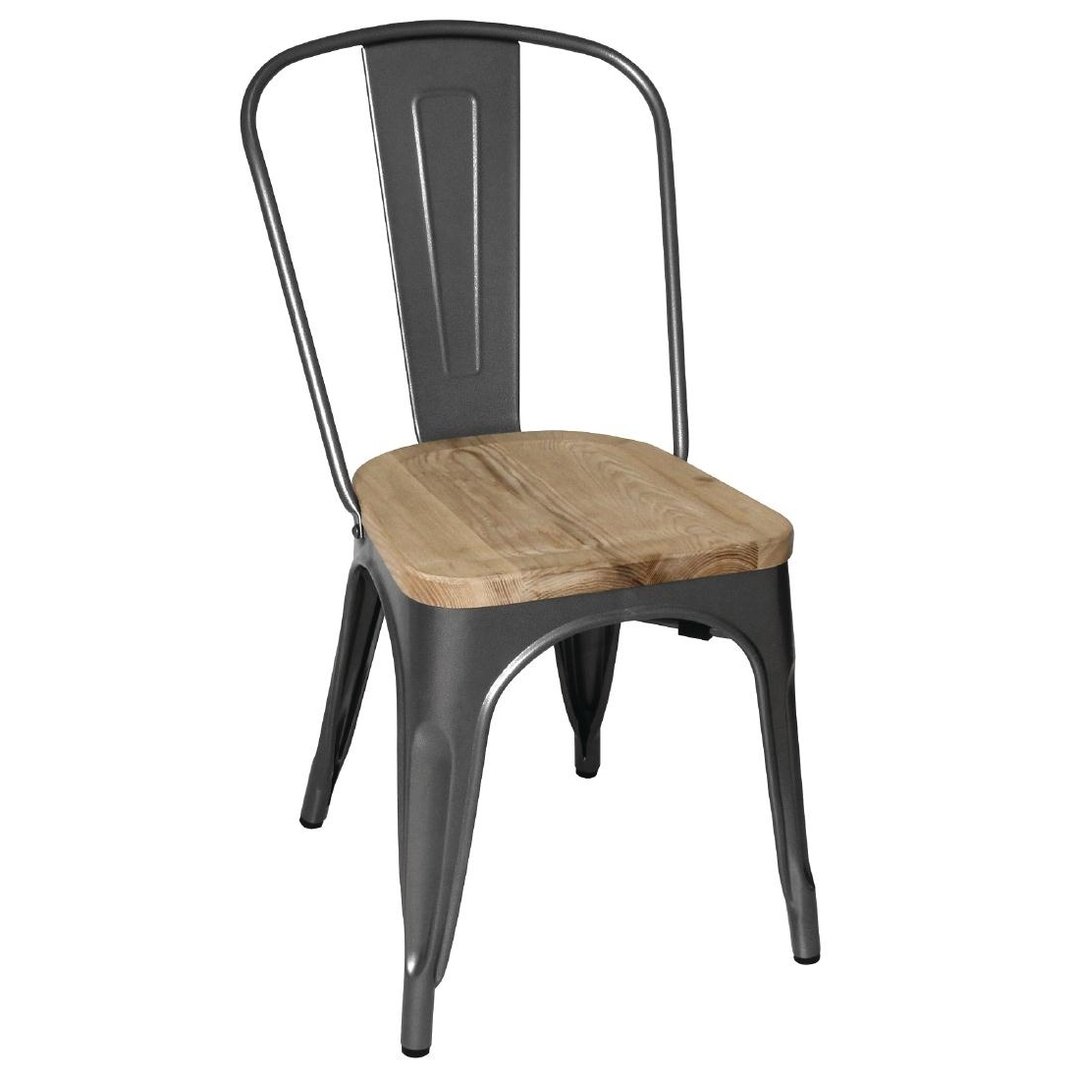 Bolero Bistro Side Chair Gun Metal with Wooden Seat Pad (Pack 4)