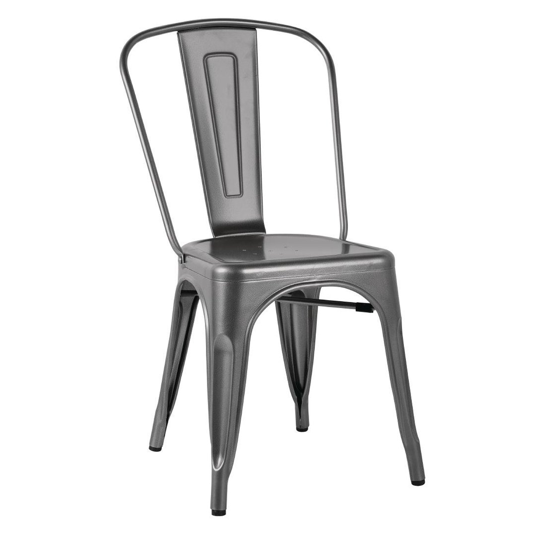 Bolero Bistro Steel Side Chair - Gun Metal Grey (Pack 4)