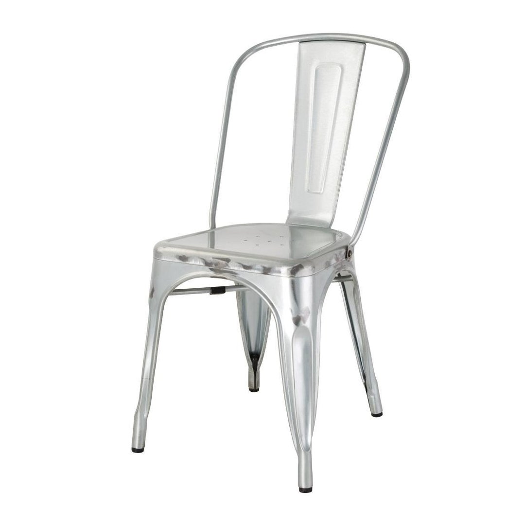 Bolero Bistro Steel Side Chair - Galvanised (Pack 4)