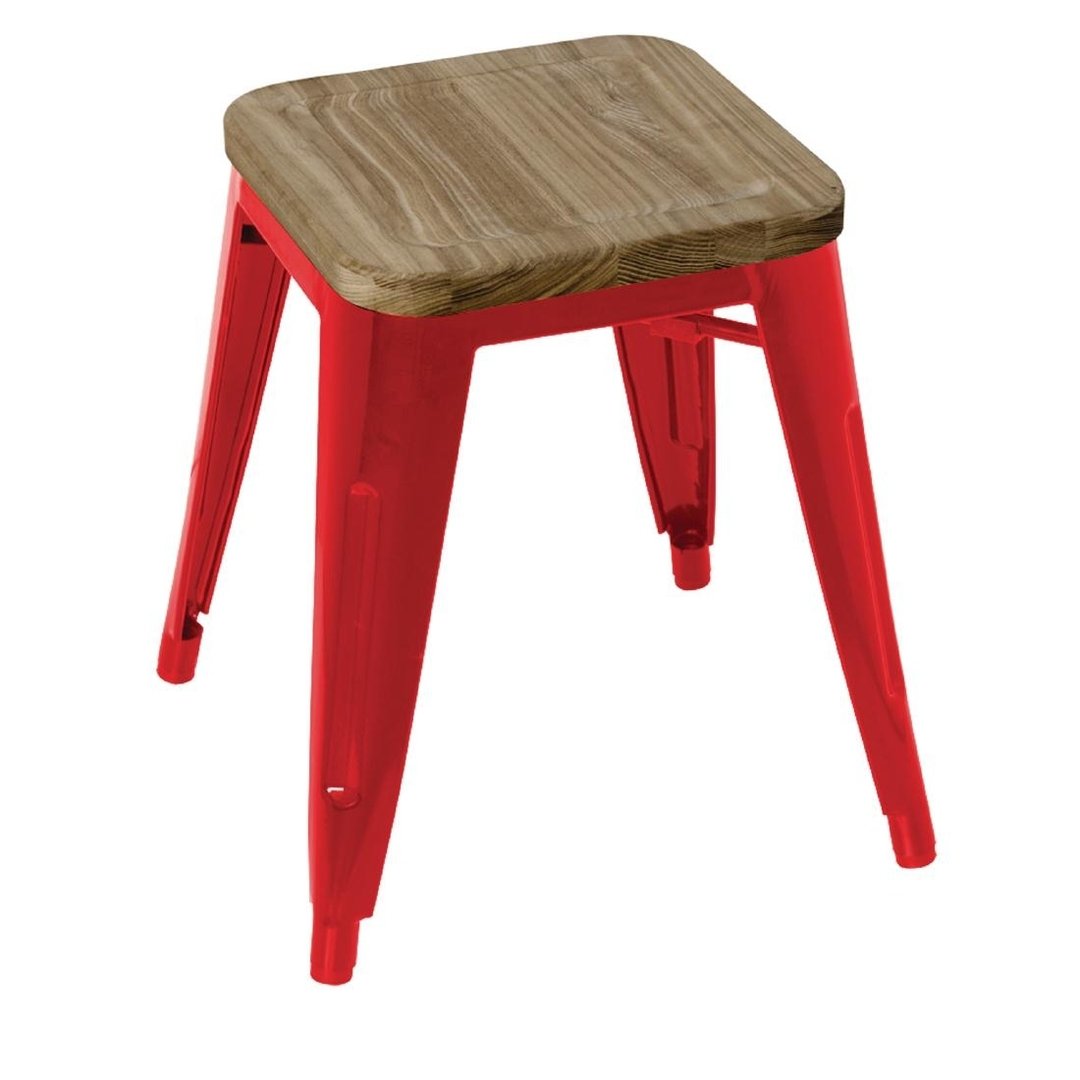 Bolero Bistro Low Stool Red with Wooden Seat Pad (Pack 4)