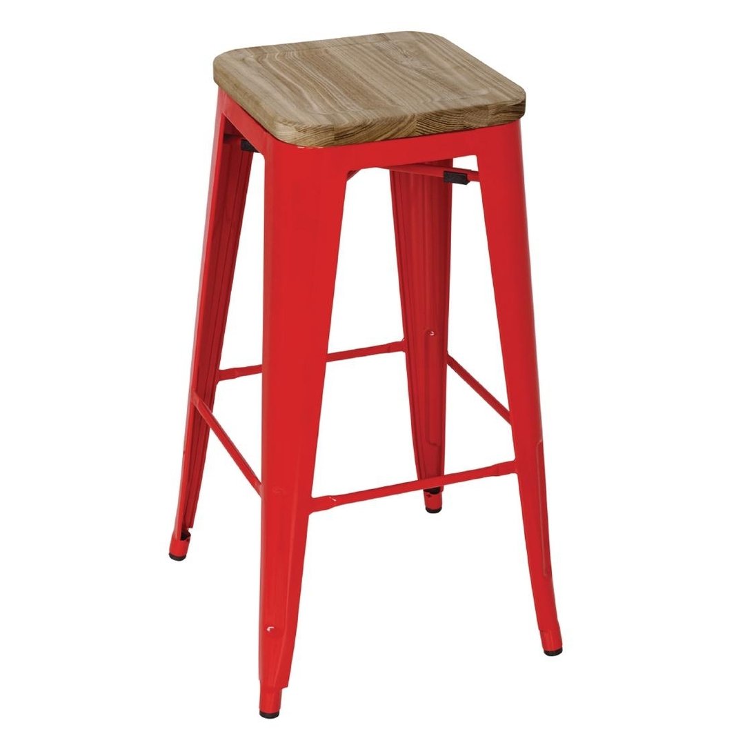 Bolero Bistro High Stool Red with Wooden Seat Pad (Pack 4)