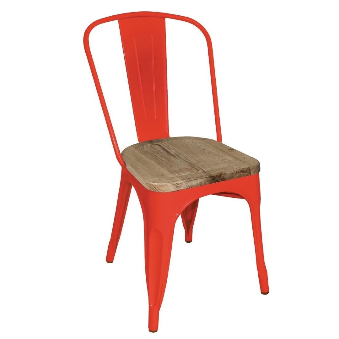 Bolero Steel Dining Side Chair with Wooden Seatpad - Red (Pack 4)