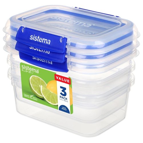 Sistema Rectangle Klip It Plus 3 Pack Food Storage Container - 1Ltr
