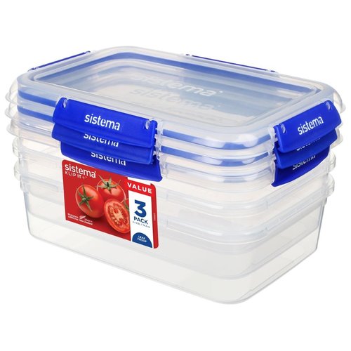 Sistema Rectangle Klip It Plus 3 Pack Food Storage Containers - 2.2Ltr