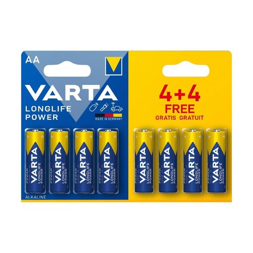 Varta Longlife Power Batteries AA 4+4 Free Promo (Pack 8)