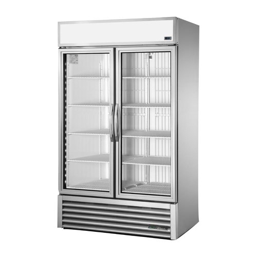 True Upright Retail Merchandiser Freezer 2 Glass Swing Doors Alum Ext